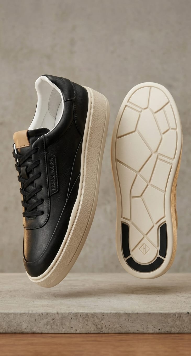 Sneaker noire flottante et sa semelle