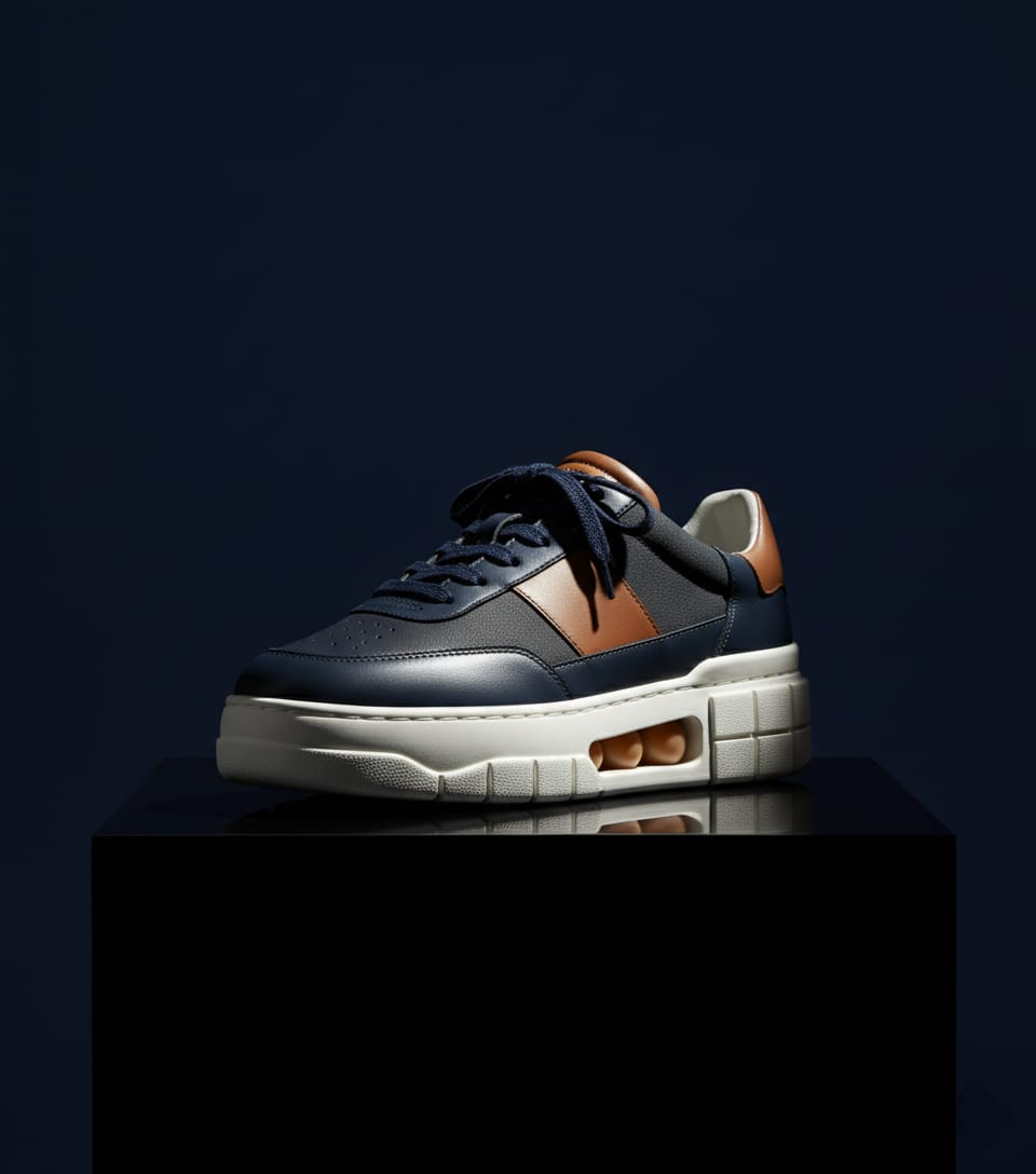 Sneaker navy sur piédestal