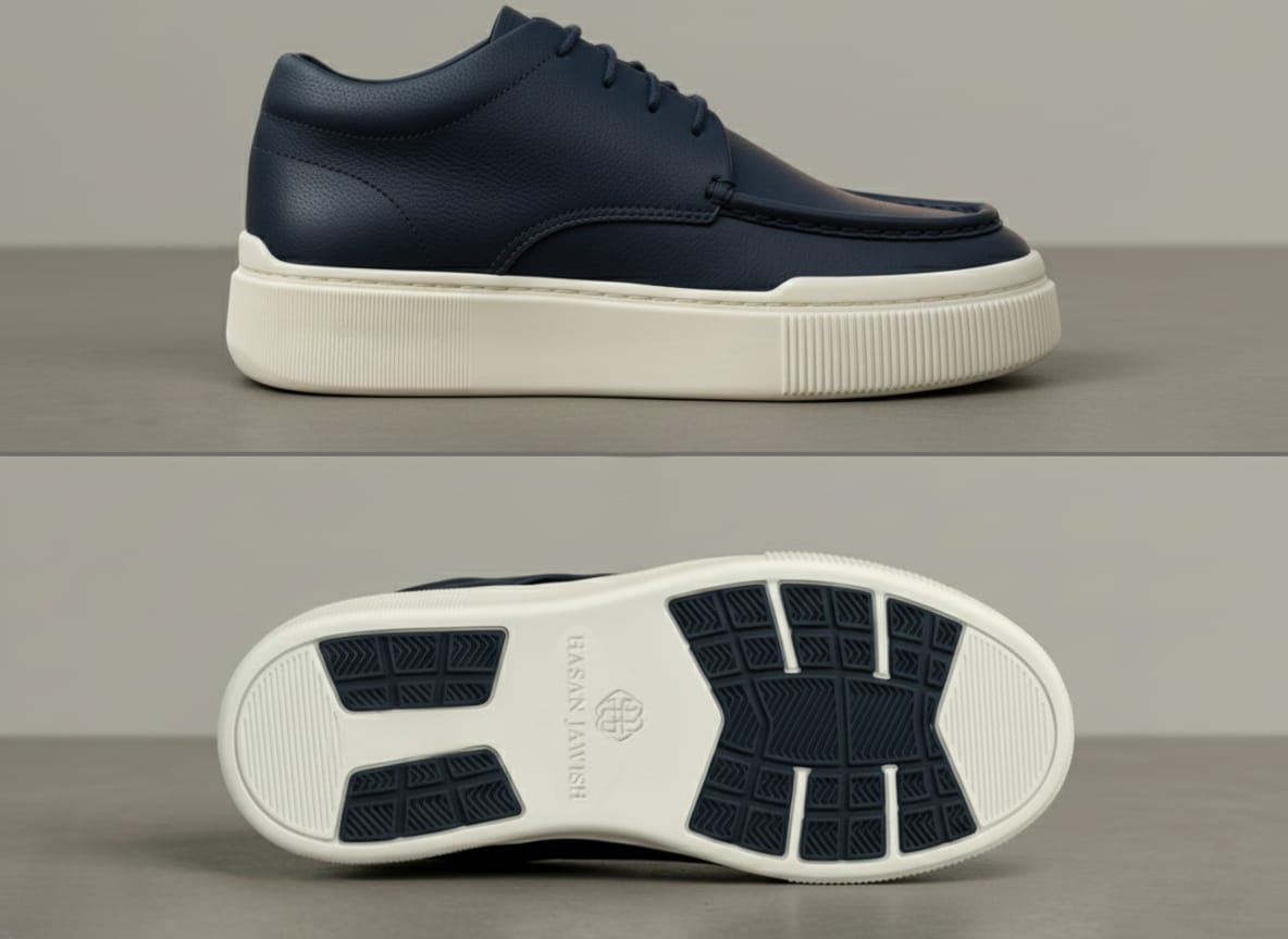 Modèle navy et sa semelle signée
